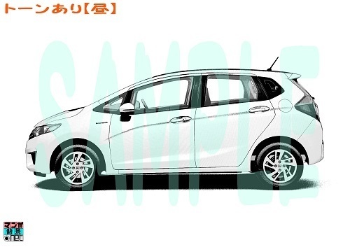 【マンガ背景用素材】【車】ハッチバック車_HF⑦【夜/昼/トーンなしセット】【3変化対応】【zip転送で中身はclipファィル】