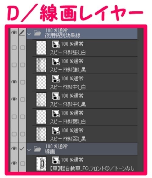 【マンガ背景用素材】【車】軽自動車_FC_フロント①【夜/昼/トーンなしセット】【3変化対応】【zip転送で中身はclipファィル】
