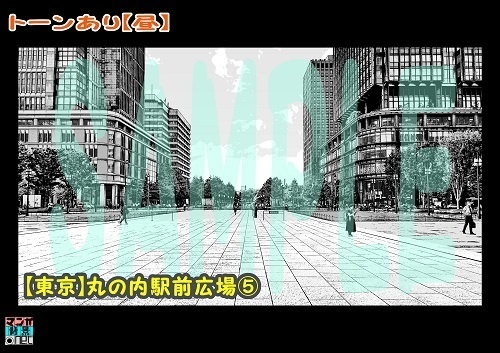 【マンガ背景用素材】【東京】丸の内駅前広場⑤【夜/昼/トーンなしセット】【3変化対応】【zip転送で中身はclipファィル】