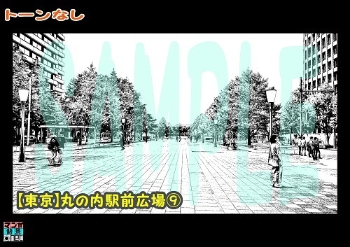 【マンガ背景用素材】【東京】丸の内駅前広場⑨【夜/昼/トーンなしセット】【3変化対応】【zip転送で中身はclipファィル】