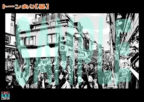 【マンガ背景用素材】【原宿】竹下通り⑬【夜/昼/トーンなしセット】【3変化対応】【zip転送で中身はclipファィル】