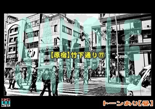 【マンガ背景用素材】【原宿】竹下通り⑰【夜/昼/トーンなしセット】【3変化対応】【zip転送で中身はclipファィル】