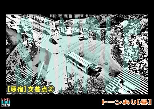 【マンガ背景用素材】【原宿】交差点②【夜/昼/トーンなしセット】【3変化対応】【zip転送で中身はclipファィル】