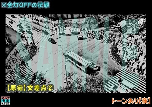 【マンガ背景用素材】【原宿】交差点②【夜/昼/トーンなしセット】【3変化対応】【zip転送で中身はclipファィル】