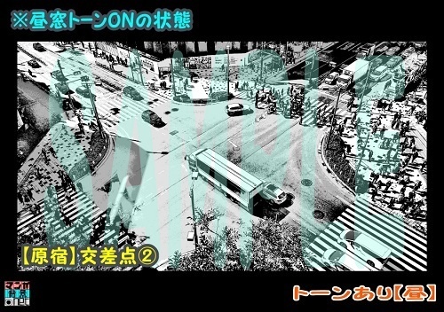 【マンガ背景用素材】【原宿】交差点②【夜/昼/トーンなしセット】【3変化対応】【zip転送で中身はclipファィル】