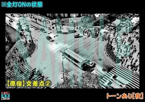 【マンガ背景用素材】【原宿】交差点②【夜/昼/トーンなしセット】【3変化対応】【zip転送で中身はclipファィル】