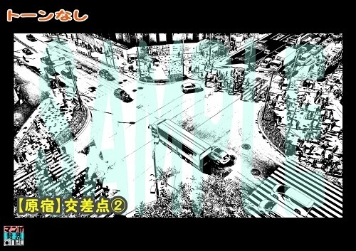 【マンガ背景用素材】【原宿】交差点②【夜/昼/トーンなしセット】【3変化対応】【zip転送で中身はclipファィル】