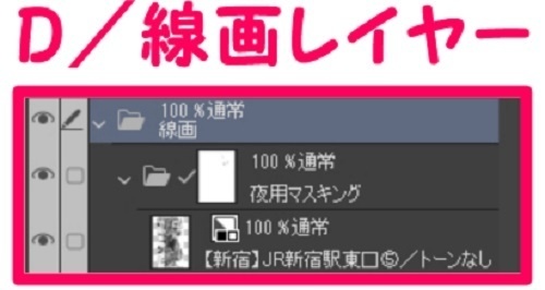 【マンガ背景用素材】【新宿】JR新宿駅東口⑦【夜/昼/トーンなしセット】【3変化対応】【zip転送で中身はclipファィル】