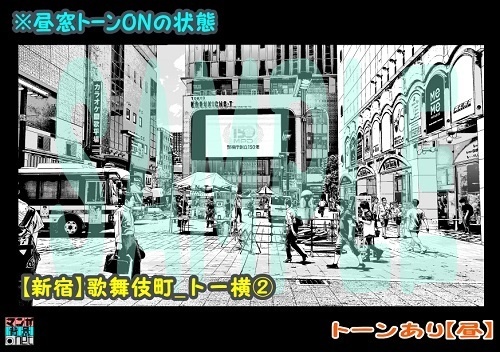 【マンガ背景用素材】【新宿】歌舞伎町_トー横②【夜/昼/トーンなしセット】【3変化対応】【zip転送で中身はclipファィル】