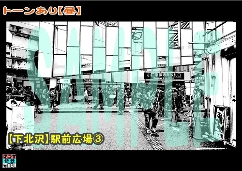 【マンガ背景用素材】【下北沢】駅前広場③【夜/昼/トーンなしセット】【3変化対応】【zip転送で中身はclipファィル】