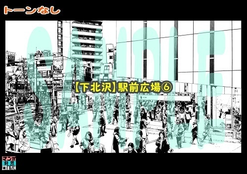 【マンガ背景用素材】【下北沢】駅前広場⑥【夜/昼/トーンなしセット】【3変化対応】【zip転送で中身はclipファィル】