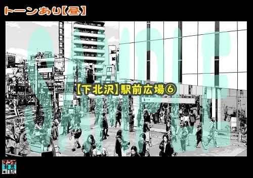 【マンガ背景用素材】【下北沢】駅前広場⑥【夜/昼/トーンなしセット】【3変化対応】【zip転送で中身はclipファィル】