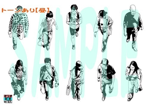 【マンガ背景用素材】【モブ】ウォーカー_俯瞰10人(春夏秋服)⑥【夜/昼/トーンなしセット】【7変化対応】【zip転送で中身はclipファィル】