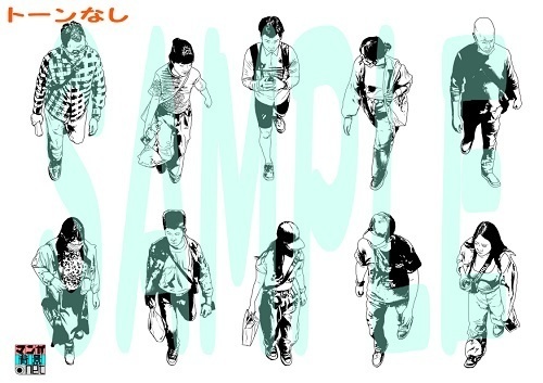 【マンガ背景用素材】【モブ】ウォーカー_俯瞰10人(春夏秋服)⑥【夜/昼/トーンなしセット】【7変化対応】【zip転送で中身はclipファィル】