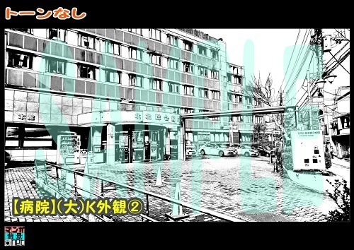 【マンガ背景用素材】【病院】(大)K外観②【夜/昼/トーンなしセット】【3変化対応】【zip転送で中身はclipファィル】