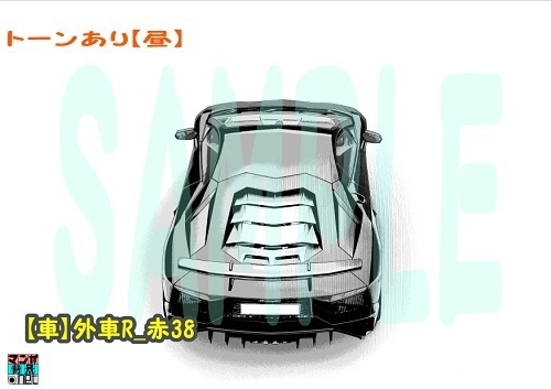 【マンガ背景用素材】【車】外車R_赤38【夜/昼/トーンなしセット】【3変化対応】【zip転送で中身はclipファィル】