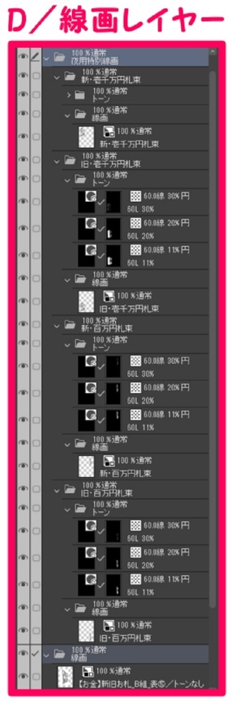【マンガ背景用素材】【お金】新旧お札_B組_表⑤【夜/昼/トーンなしセット】【3変化対応】【zip転送で中身はclipファィル】
