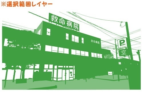 【マンガ背景用素材】【病院】(中)外観①【夜/昼/トーンなしセット】【3変化対応】【zip転送で中身はclipファィル】