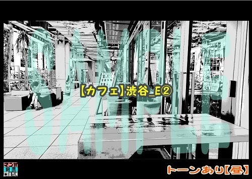 【マンガ背景用素材】【カフェ】渋谷_E②【夜/昼/トーンなしセット】【3変化対応】【zip転送で中身はclipファィル】