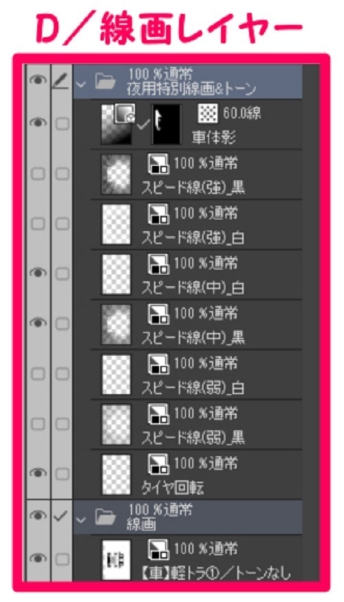 【マンガ背景用素材】【車】軽トラ①【夜/昼/トーンなしセット】【3変化対応】【zip転送で中身はclipファィル】