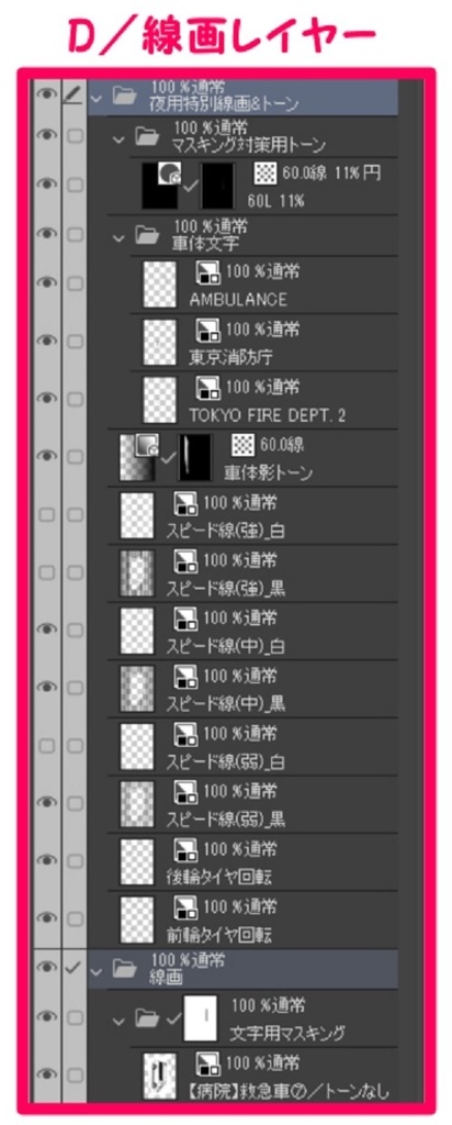 【マンガ背景用素材】【病院】救急車⑦【夜/昼/トーンなしセット】【3変化対応】【zip転送で中身はclipファィル】