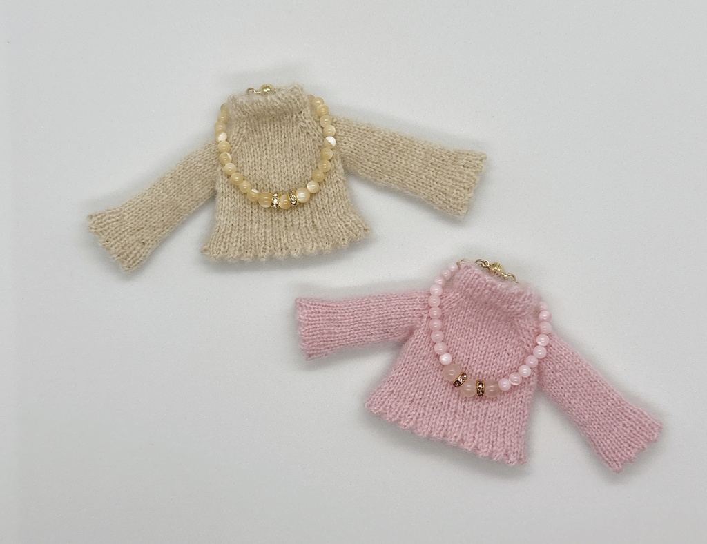 スカラップニット&天然石チョーカー セット