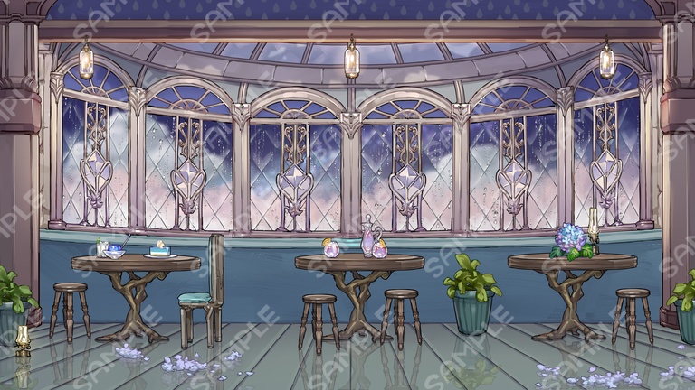 【背景&アイテムセット】雨の降る喫茶店