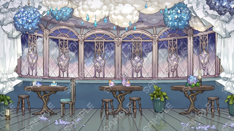 【背景&アイテムセット】雨の降る喫茶店
