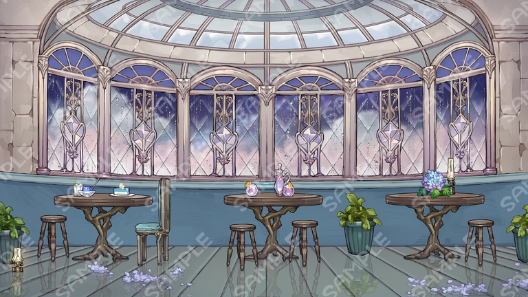 【背景&アイテムセット】雨の降る喫茶店