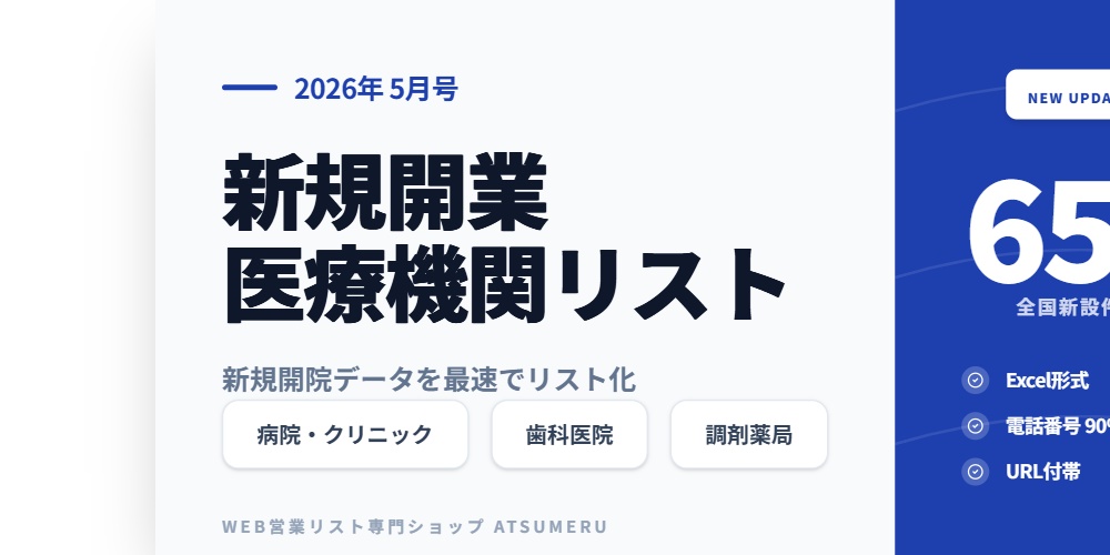 【2026年5月号】新設医療機関リスト(病院・クリニック・歯科・調剤薬局)全650件|開業情報をWeb速報でリスト化|先行アプローチ用