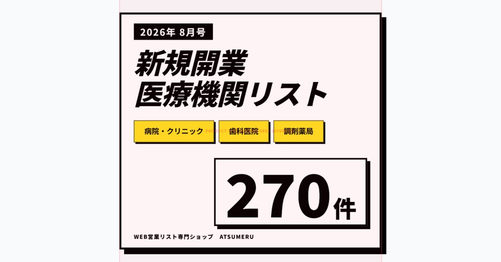 【2026年8月号】新設医療機関リスト（病院・クリニック・歯科・調剤薬局）全270件｜開業情報をWeb速報でリスト化｜先行アプローチ用