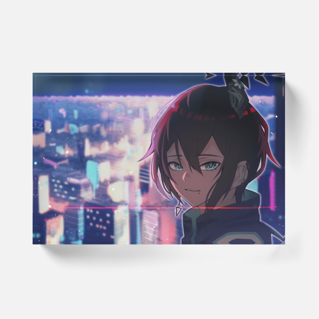 青い夜イラストアクリルブロック