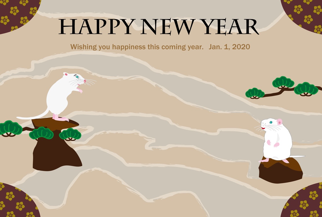 子年のネズミのイラスト年賀状素材　2020令和2年