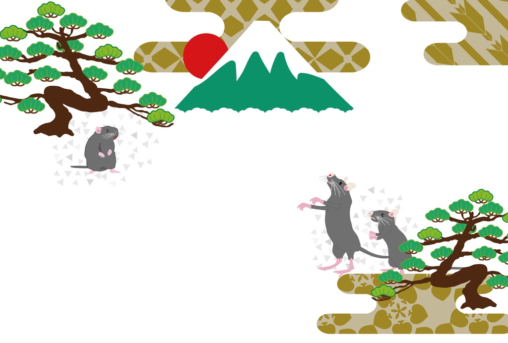 子年のネズミのイラスト年賀状素材　2020令和2年