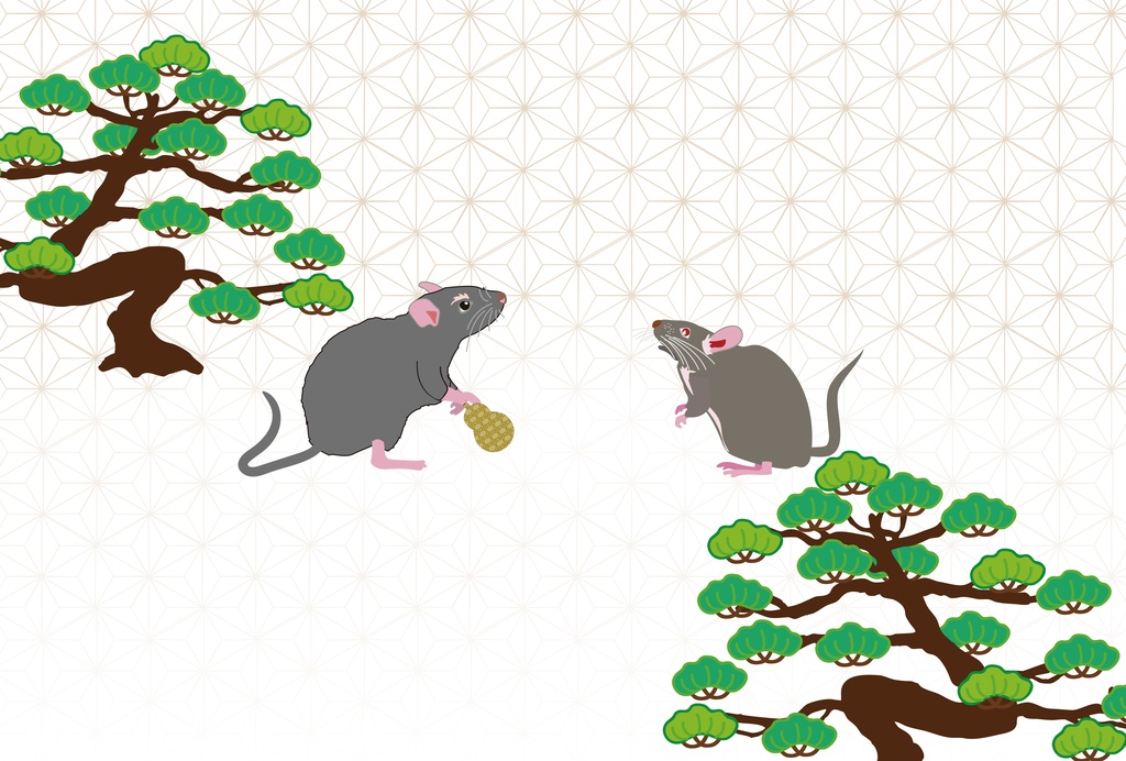 子年のネズミのイラスト年賀状素材　2020令和2年