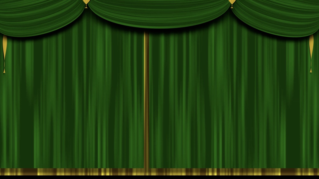 緑のカーテンが厳かに開く「幕開け」のCG動画素材