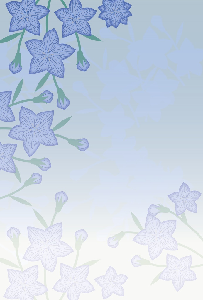 喪中葉書の青色の桔梗の花のデザインポストカード