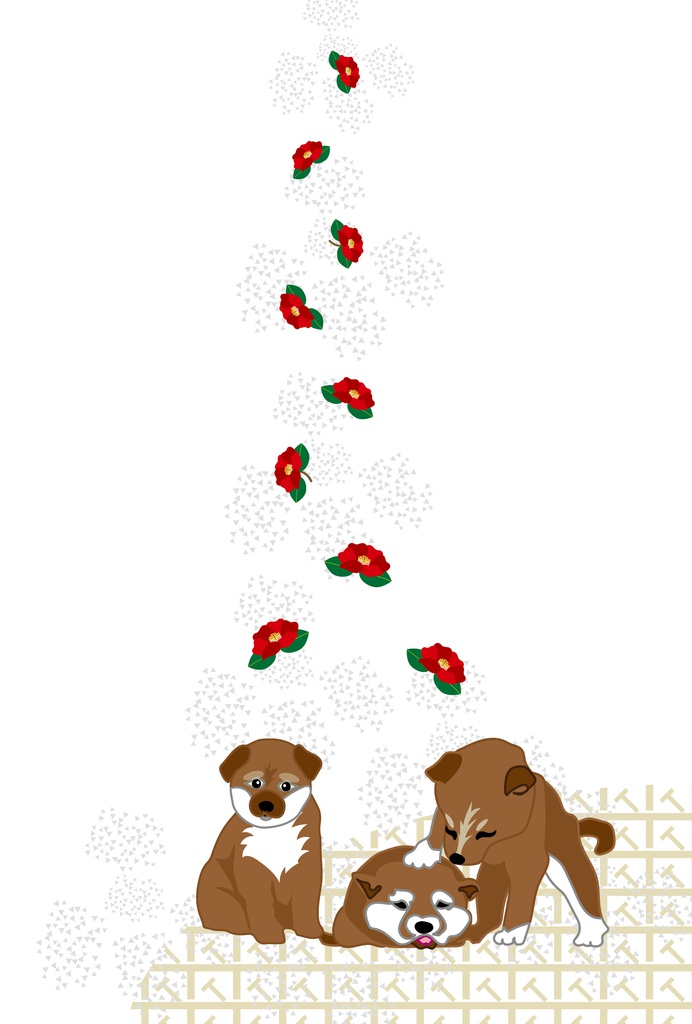 柴犬の子犬と椿の花の戌年の年賀状テンプレート Ocplanning Booth