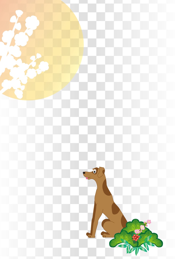 犬と梅の花模様の和風ポストカード