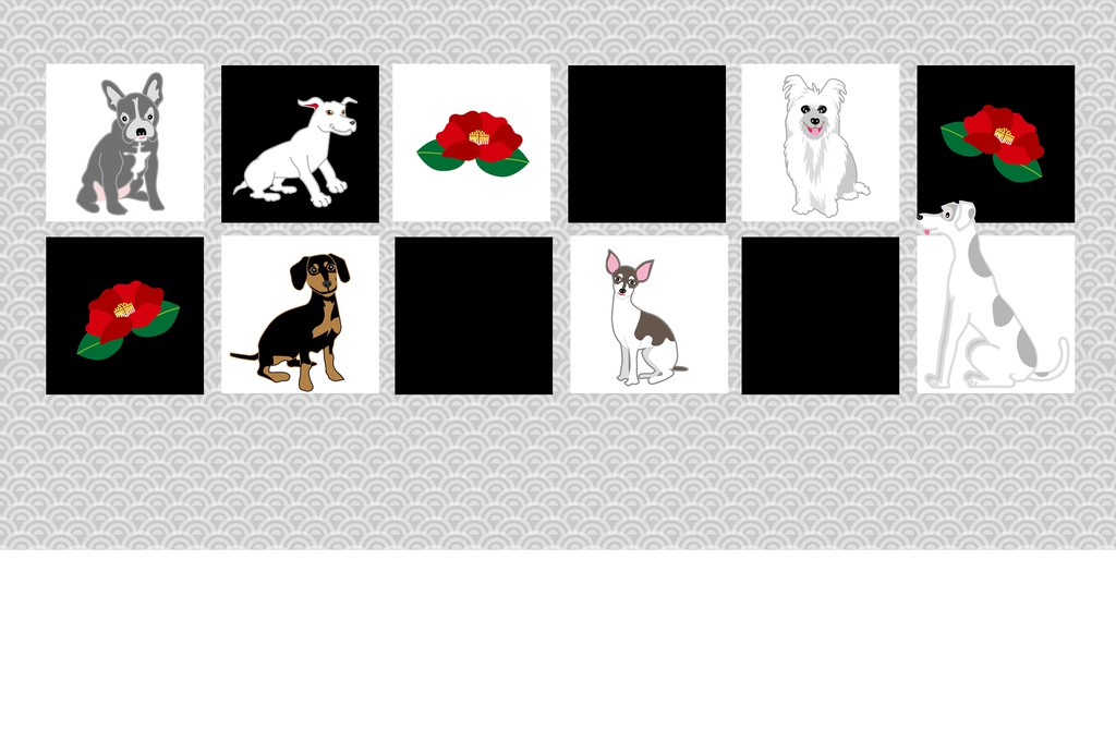 犬と椿の花の和風グリーティングカード