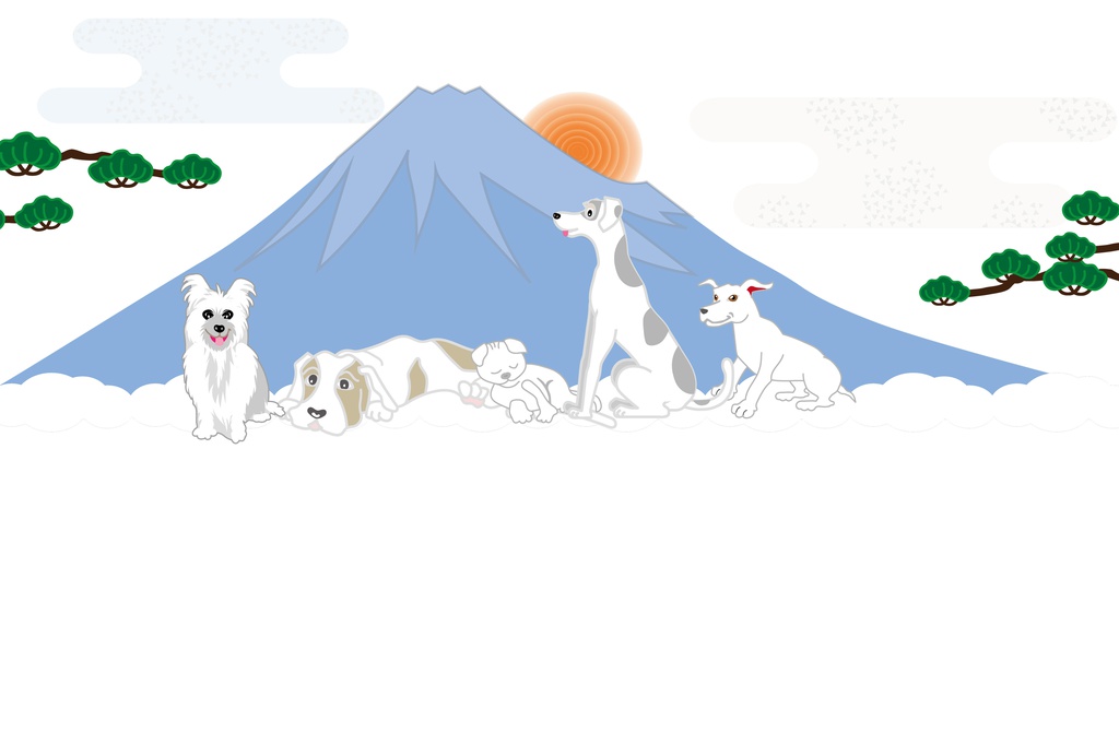 犬と富士山のイラストのメッセージカード