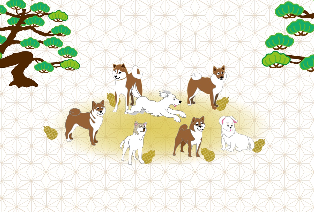 柴犬と松の木のイラストのメッセージカード