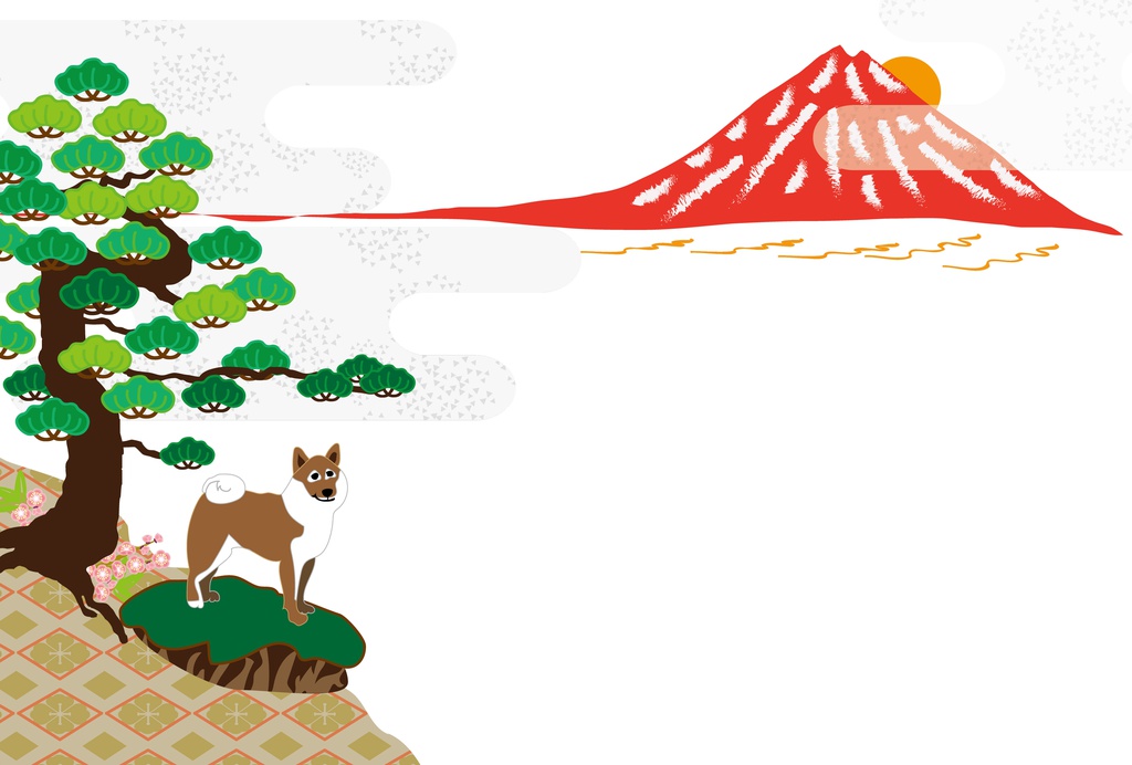 赤富士と柴犬の和風グリーティングカード Ocplanning Booth