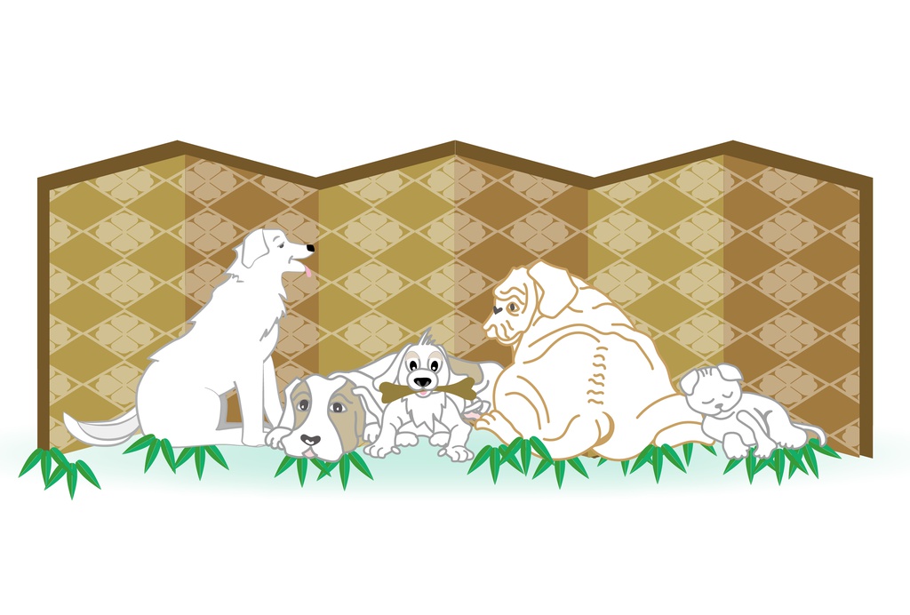 犬と猫の和風グリーティングカード