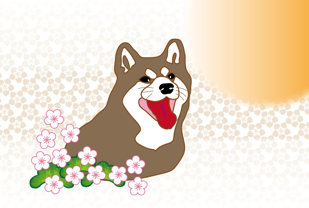 柴犬と梅の花のグリーティングカード