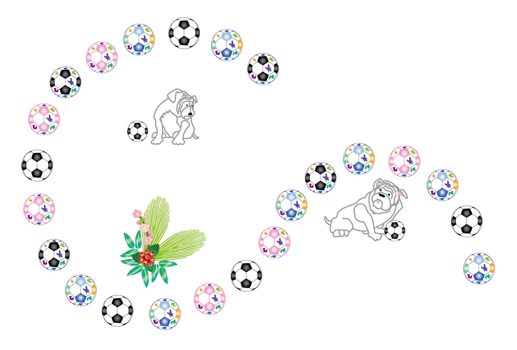 犬とサッカーボールの年賀状テンプレート