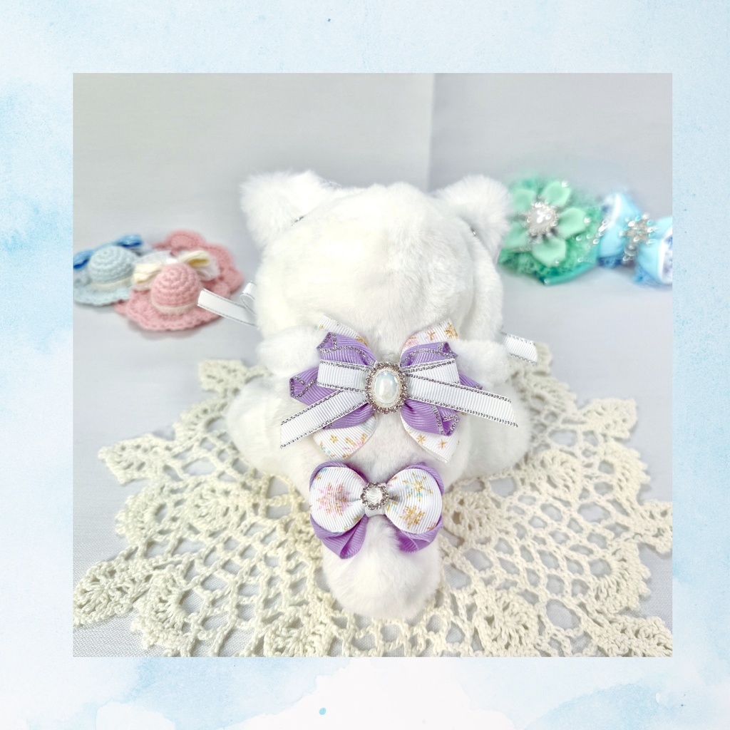 【ぬい着ぐるみ10cm&リボンセット】雪結晶とうすむらさき