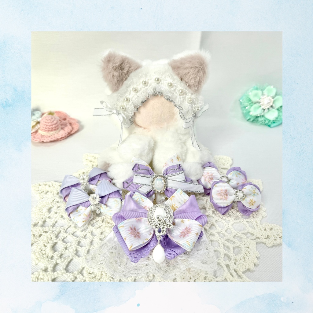 【ぬい着ぐるみ10cm&リボンセット】雪結晶とうすむらさき