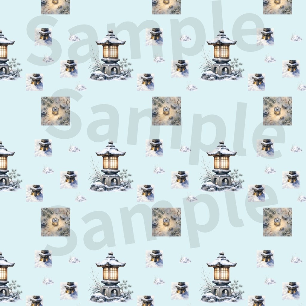 冬の日本庭園モチーフ素材集2(10本セット)|Watercolor Winter Garden Collection2 – 10 Set