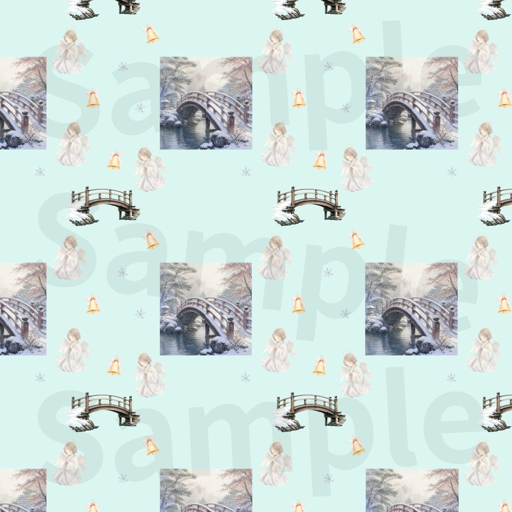 【10種】天使×冬の日本庭園|水彩シームレスパターン・デジタルペーパー